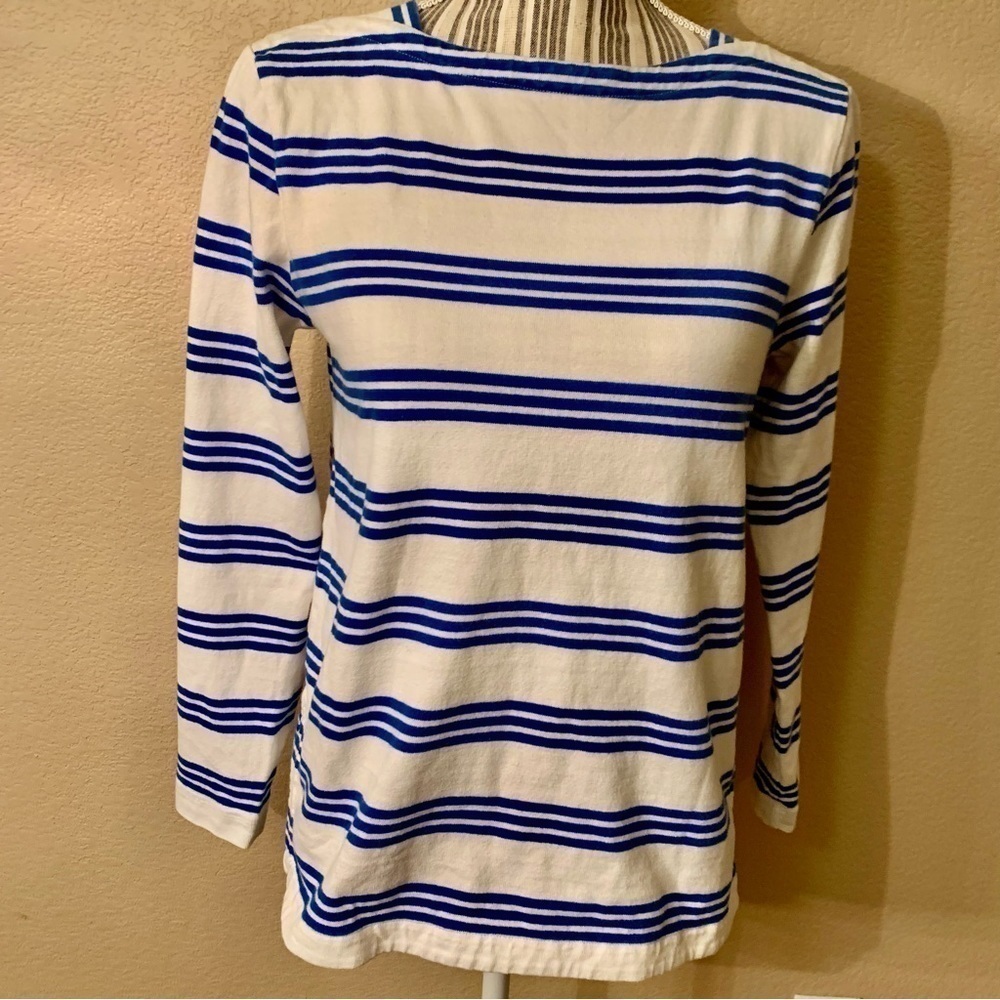 Vineyard Vines Shirt Small 100% Cotton White Blue Stripes Long Slv Boat-Neck